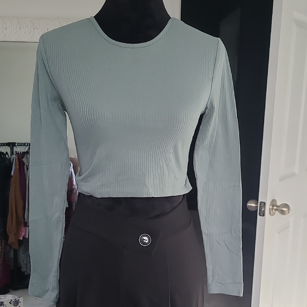 Women's Ribbed Long Sleeve Top - Light Green
